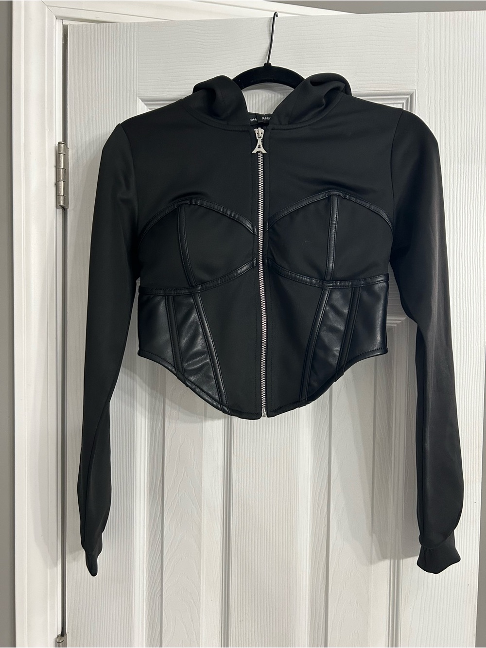 Maniere De Voir Black Hooded Corset Zip Jacket - Women NWT
